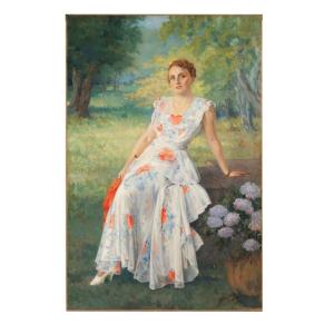 Yves Diey (1892-1984), portrait d'une Comtesse, huiles sur toile, XXe