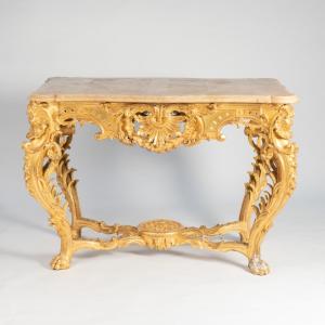 Louis XV Style Center Table In Wood And Gilded Stucco, XIXth