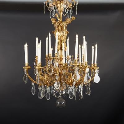 Lustre aux musiciens en bronze dor&eacute; et cristal, XIXe