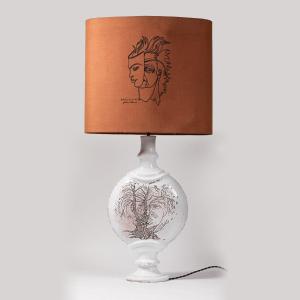 Jean Marais (1913 - 1998), lampe "Histoire de ma vie", céramique et tissu, XXe