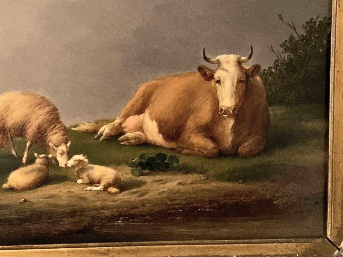 Eugène Verboeckhoven – Scène pastorale aux moutons , agneaux et vache 19e-photo-2
