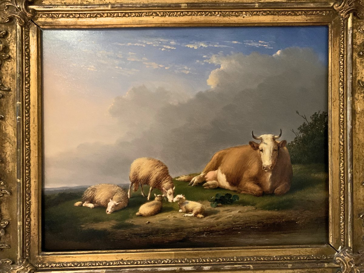 Eugène Verboeckhoven – Scène pastorale aux moutons , agneaux et vache 19e-photo-6