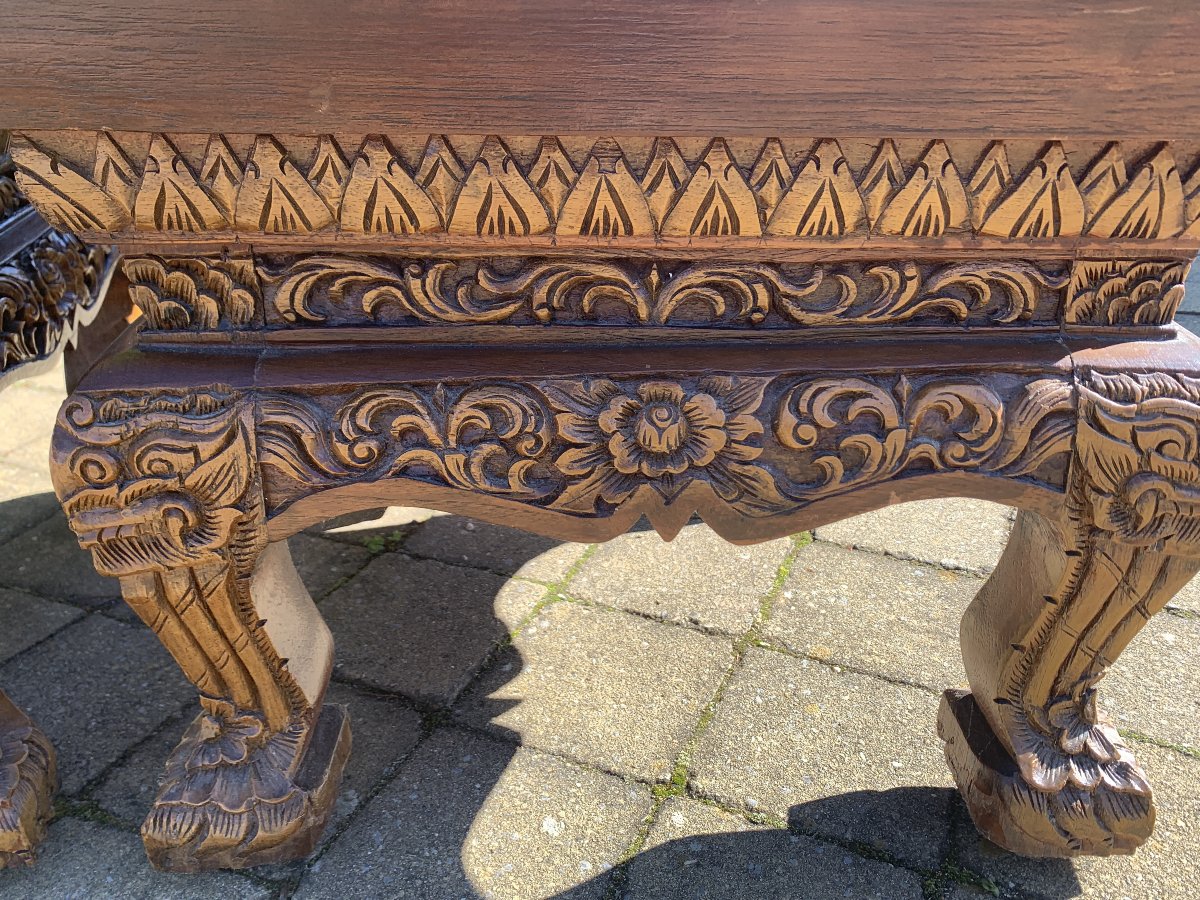 Paire de tables basses sculptées en bois de Suar et Teck – Indonésie / Bali 20e-photo-6