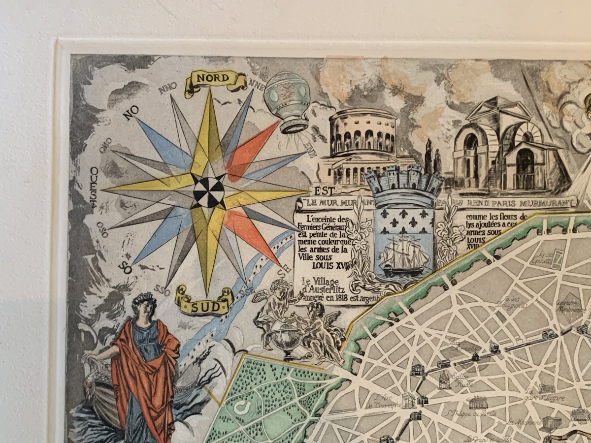 André Serveau (1892-1971) - Plan Des Anciennes Enceintes De Paris (1937) - Original Engraving-photo-2