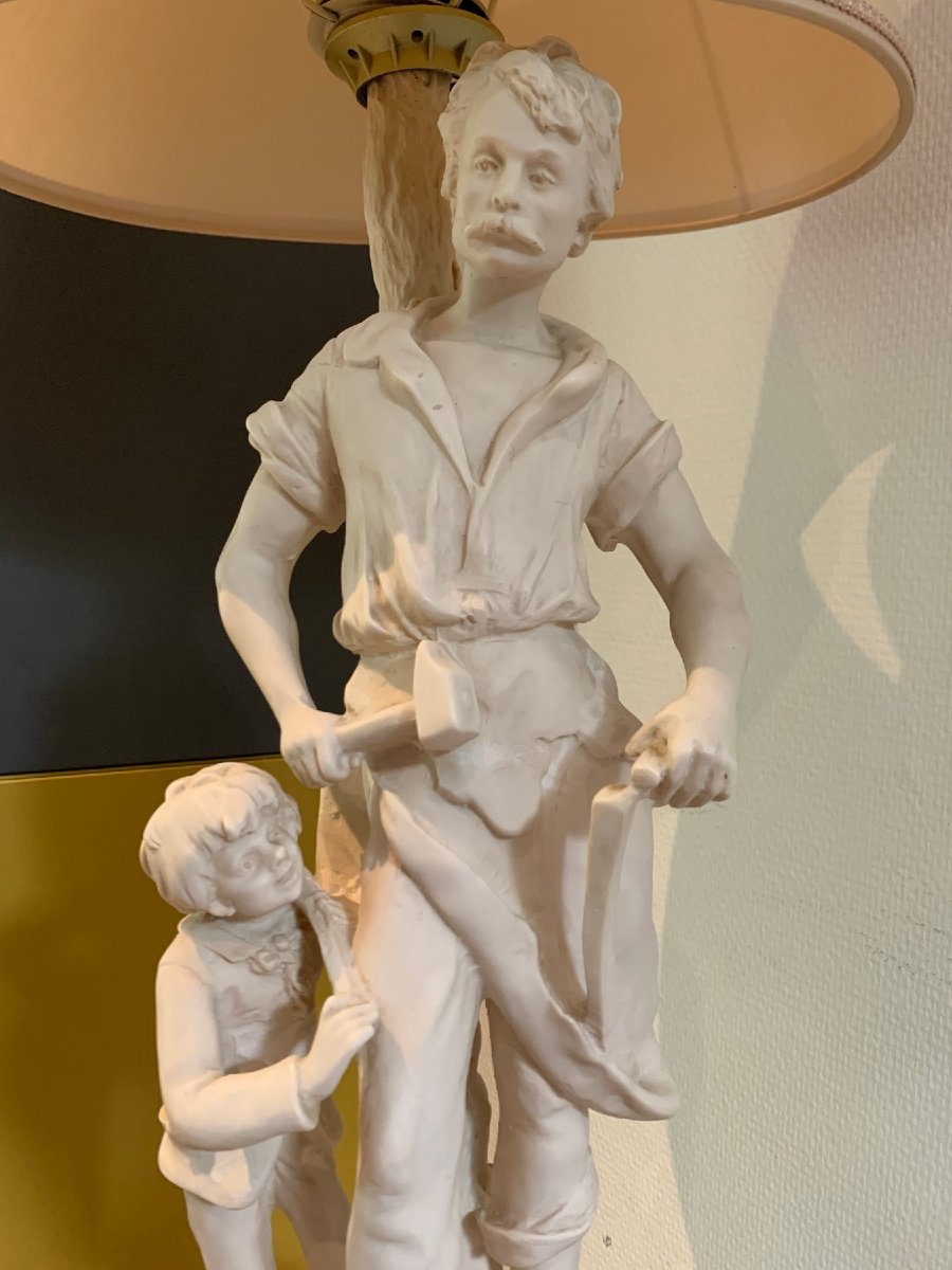 Grande lampe de salon de style Art Nouveau – Le Travail d'après Auguste Moreau-photo-1