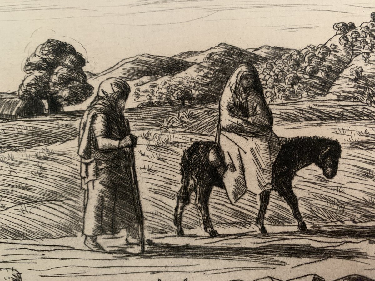 Jean FRÉLAUT – La Fuite en Égypte – Pointe sèche originale – 1920 – 2e état-photo-2