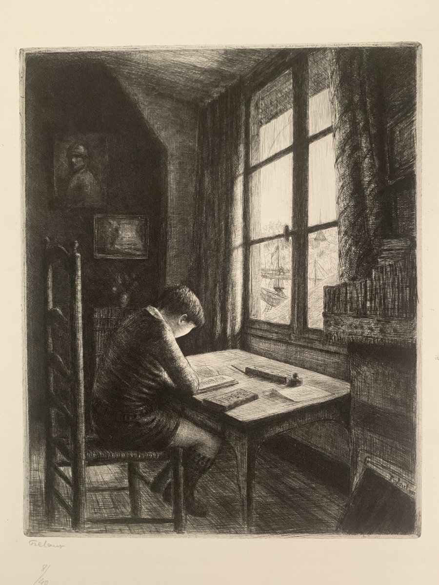Jean Frélaut (1879-1954) – L’Étude, 1932 – Gravure originale, 8/40-photo-2