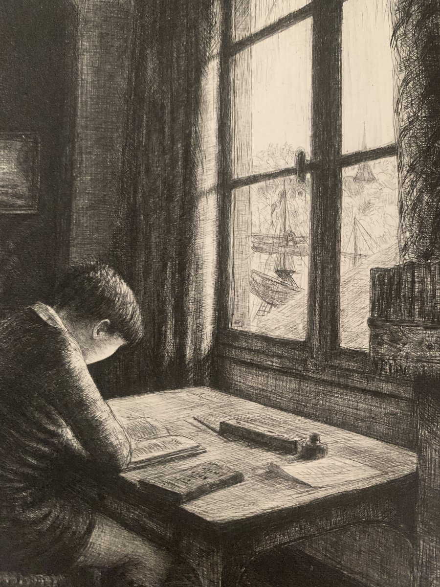 Jean Frélaut (1879-1954) – L’Étude, 1932 – Gravure originale, 8/40-photo-3