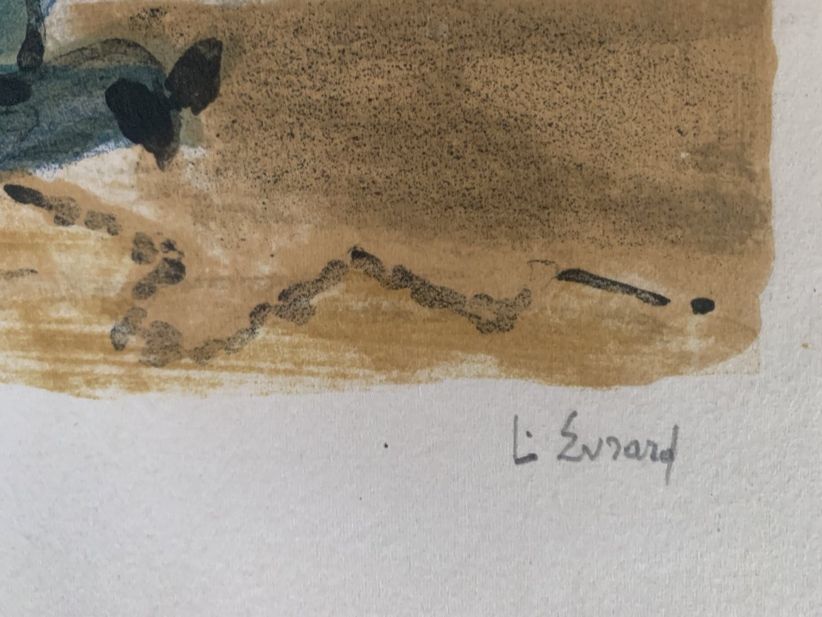 Louis Evrard (1905–1989) – "fishermen On The Pier" – Signed And Numbered Lithograph, 23/100-photo-3