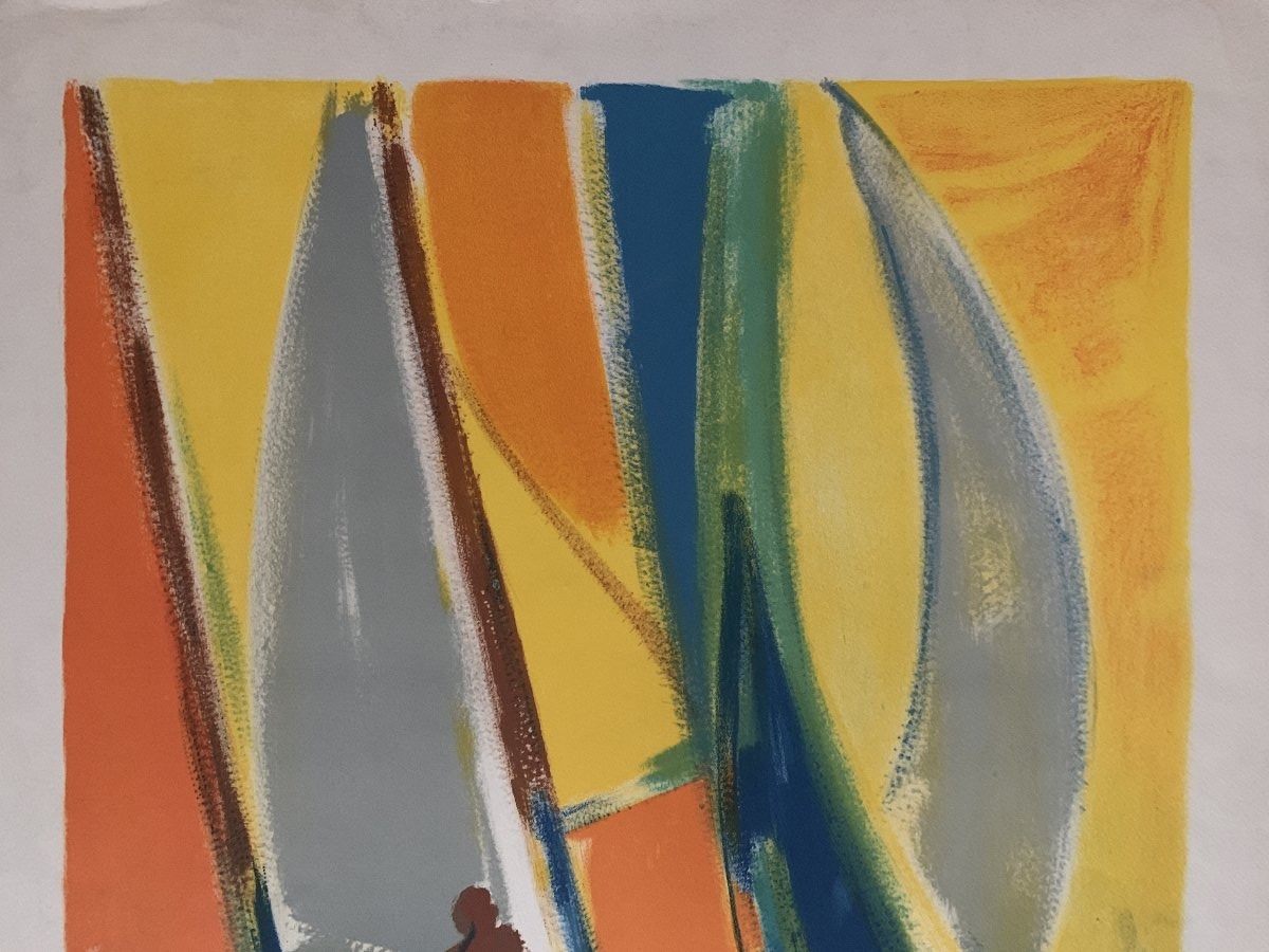 Jean Hugon (1919-1990) – Lithographie – Voiliers – Épreuve d’artiste 1/35-photo-1