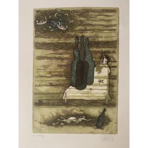 Lars Bo (1924–1999) – “the Tide Rises,” 1968 – Original Etching, E.a. 5/10