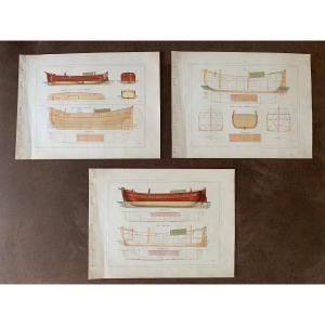 Lot de 3 Planches d'architecture maritime - 1913