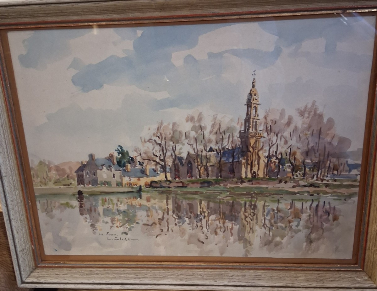 Vue de l'église de Le Faou (aquarelle sur papier)