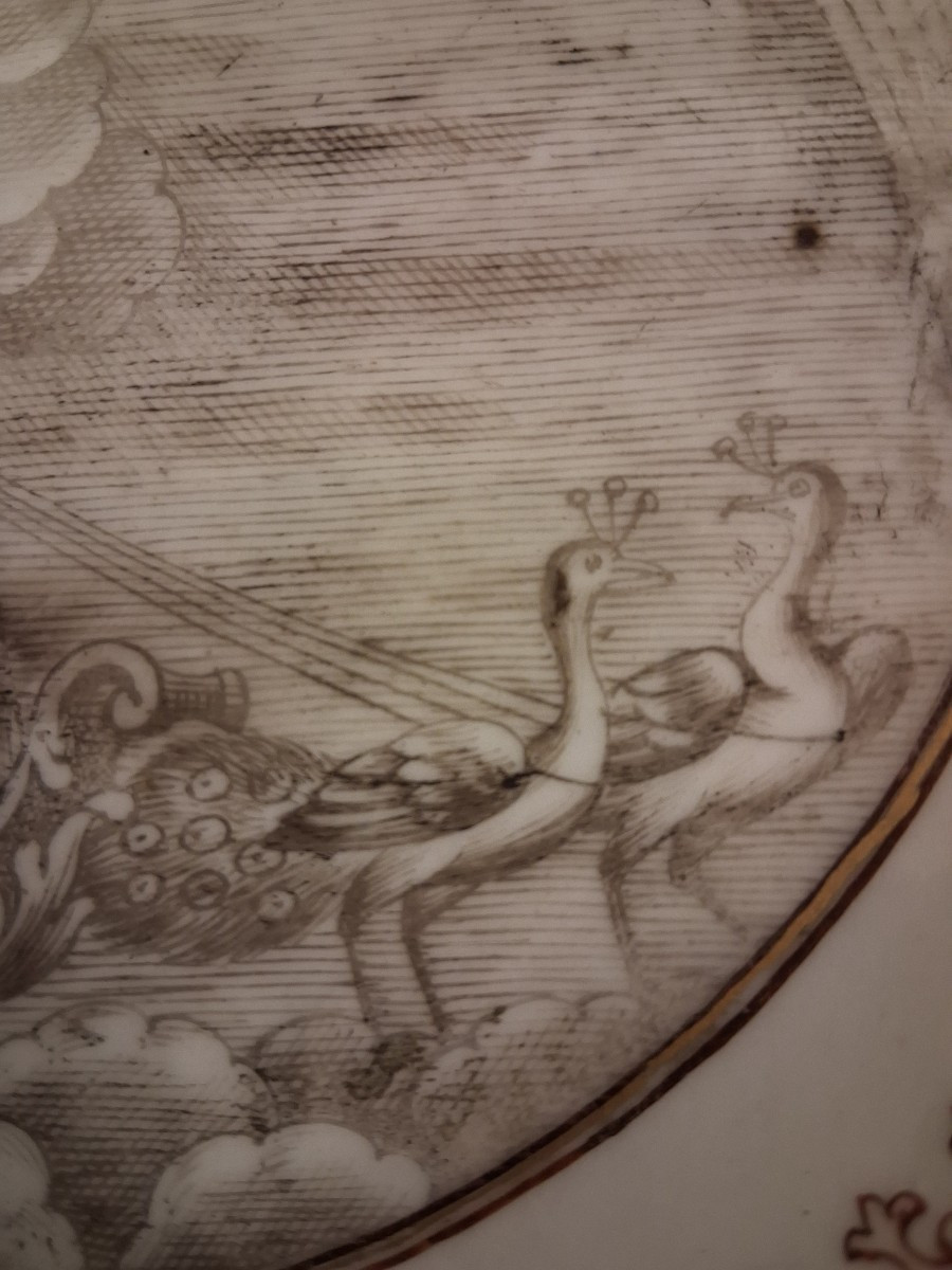 Assiette en porcelaine de Chine  (grisaille) XVIIIe de la Compagnie des Indes -photo-2