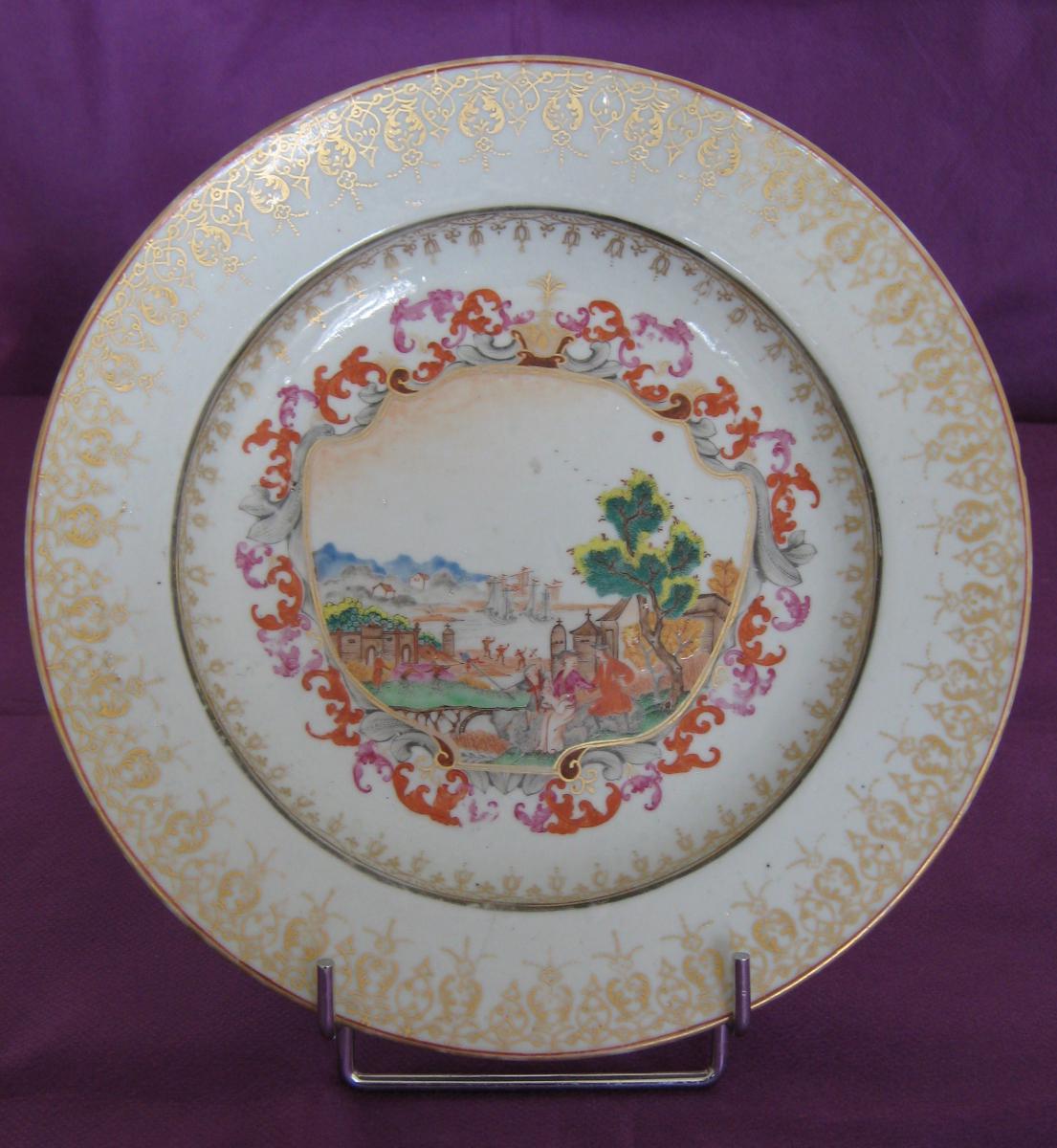 Pair Of Plates In The Company Of India Decor In Style Of Meissen, Eighteenth Century.-photo-2