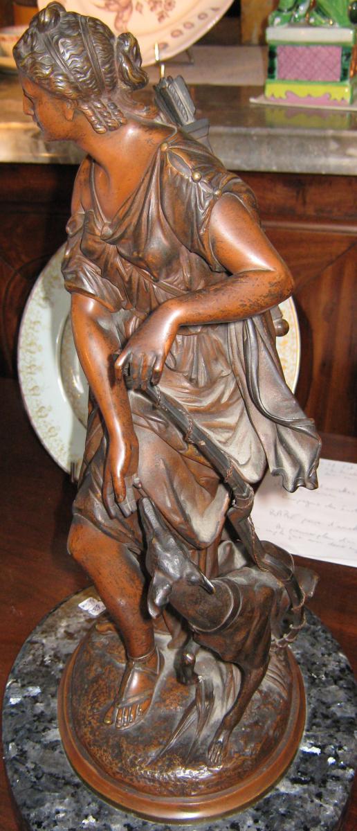 Bronze "diane Chasseresse Et Son Chien" T.DORIO???-photo-2