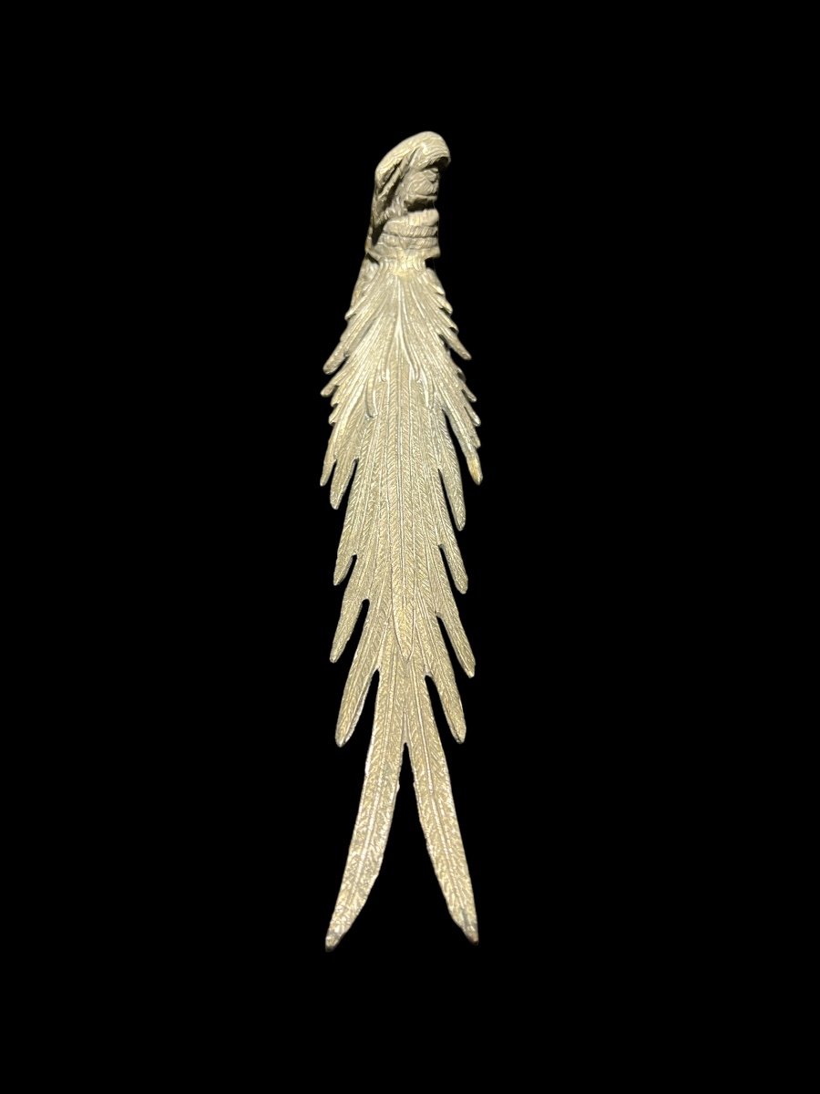Decorative Figurine Of A Peacock In Silver Metal-photo-3