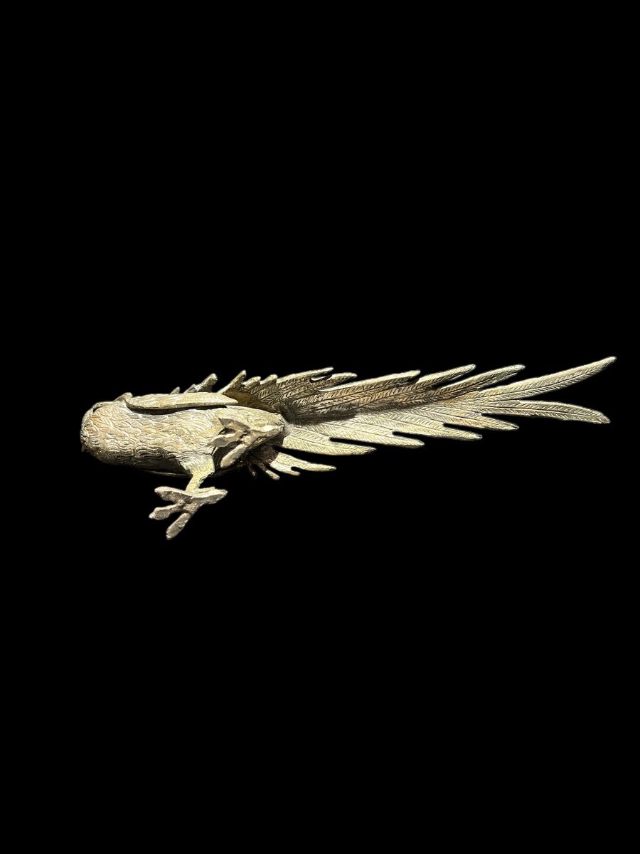 Decorative Figurine Of A Peacock In Silver Metal-photo-3