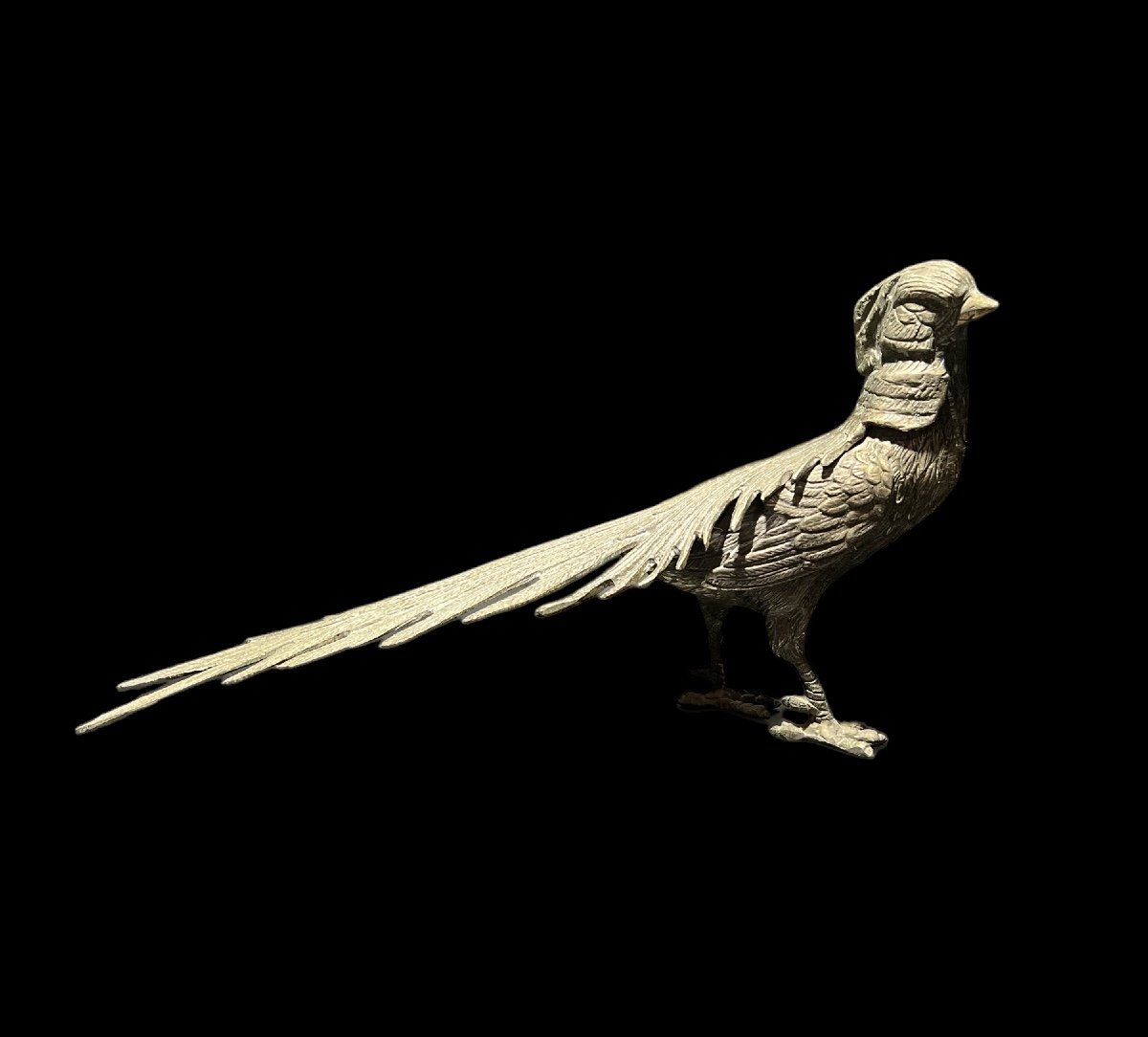 Decorative Figurine Of A Peacock In Silver Metal