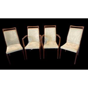 Suite Of Two Armchairs And Two Chairs In Wood And Velvet