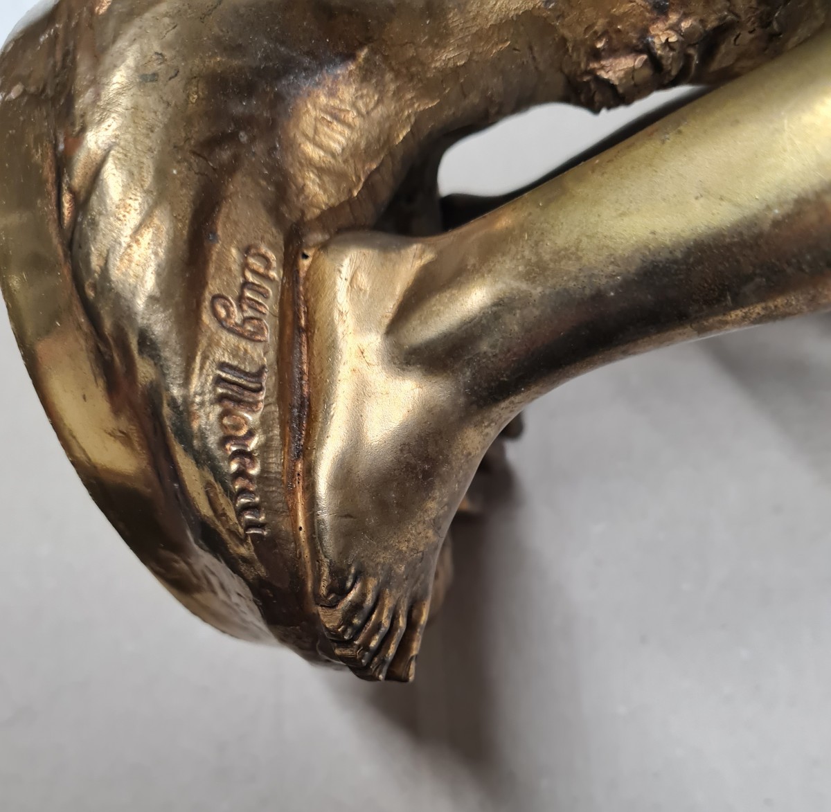 Sculpture Of A Young Boy In Gilded Metal-photo-2