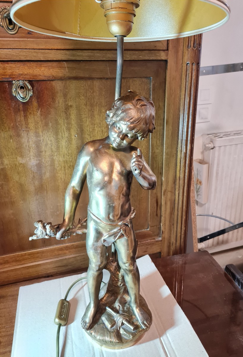 Sculpture Of A Young Boy In Gilded Metal-photo-4