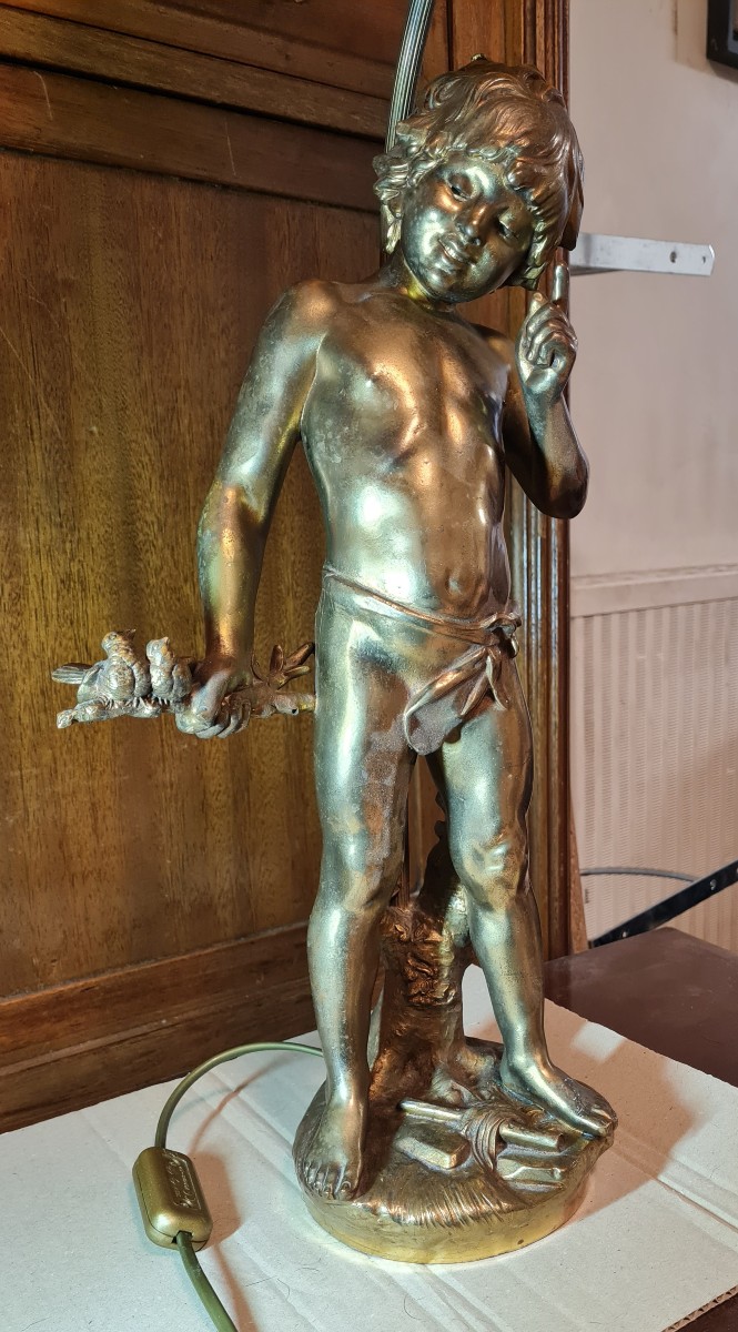 Sculpture Of A Young Boy In Gilded Metal-photo-5
