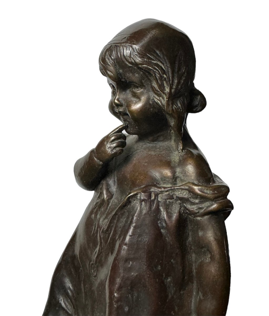 Very Beautiful Group In Bronze By Juan Clara (1875-1958) The Young Girl And Her Dog.-photo-2