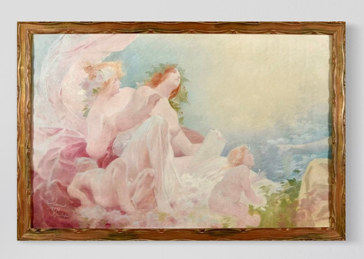 Henri Privat-Livemont Allégorie de 1898 pour l'Hotel Hèle à Bruxelles - Huile sur toile 