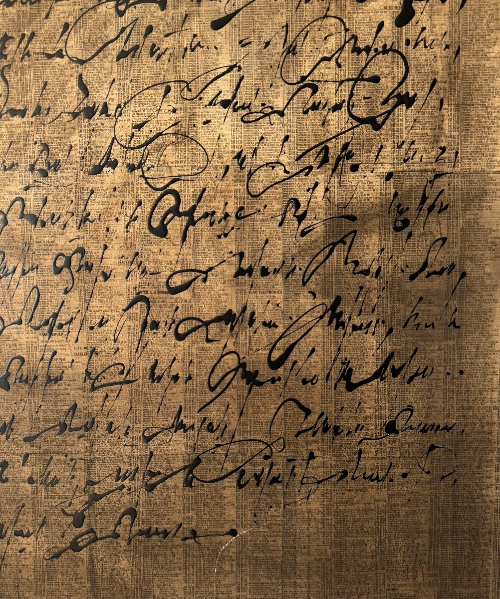 Robert Detheux - 1985 - Large Painting, Calligraphy On Old Yearbook Pages, Ink-photo-3