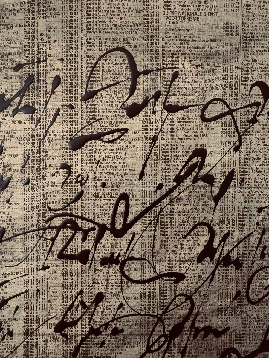 Robert Detheux - 1985 - Large Painting, Calligraphy On Old Yearbook Pages, Ink-photo-4