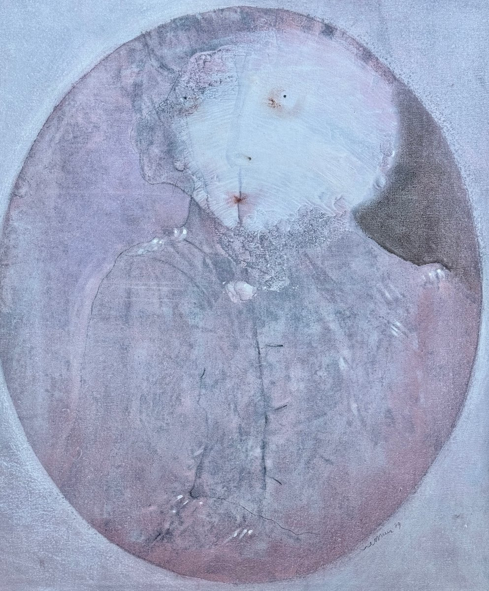 Robert Detheux - 1979 - Surrealist Painting On Canvas "madame La Colonelle" -photo-3