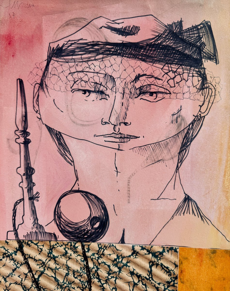 Robert Detheux - 1957 - Aquarelle et collages -  surréaliste - encadrée-photo-1