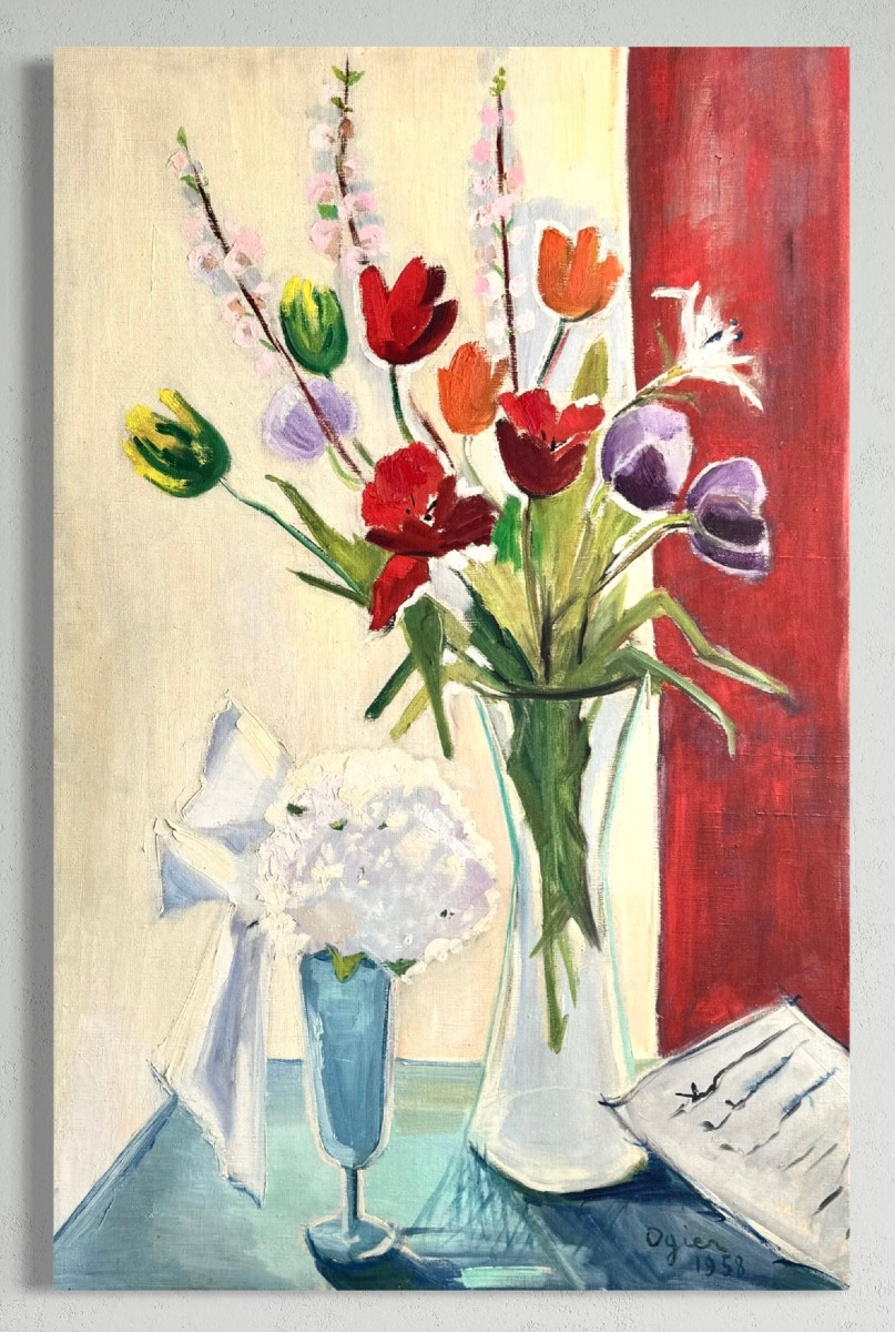 Marie Louise Ogier - Grand bouquet de tulipes - 1958 - Huile sur toile
