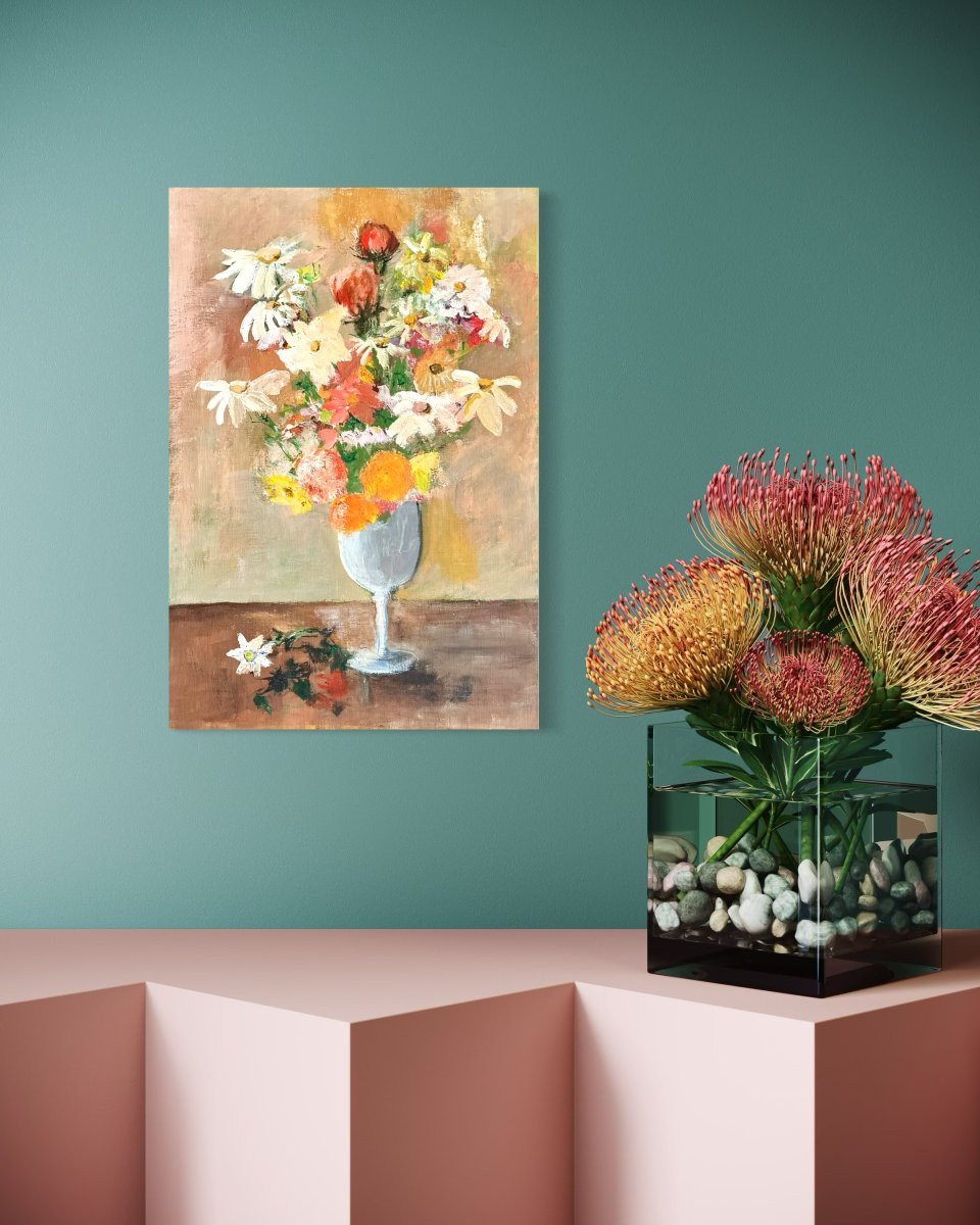 Marie Louise Ogier - Bouquet de fleurs - vers 1950 - Huile sur toile-photo-2