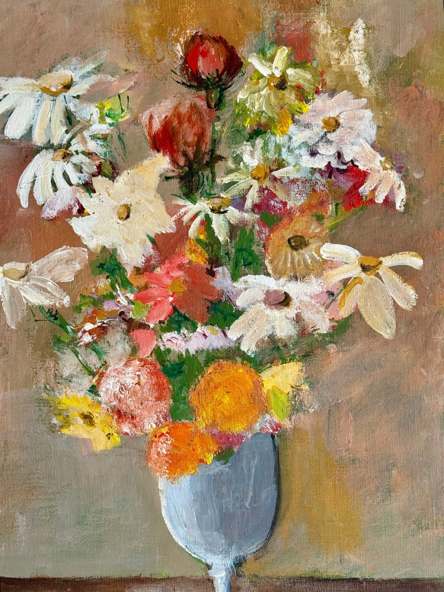 Marie Louise Ogier - Bouquet de fleurs - vers 1950 - Huile sur toile-photo-1