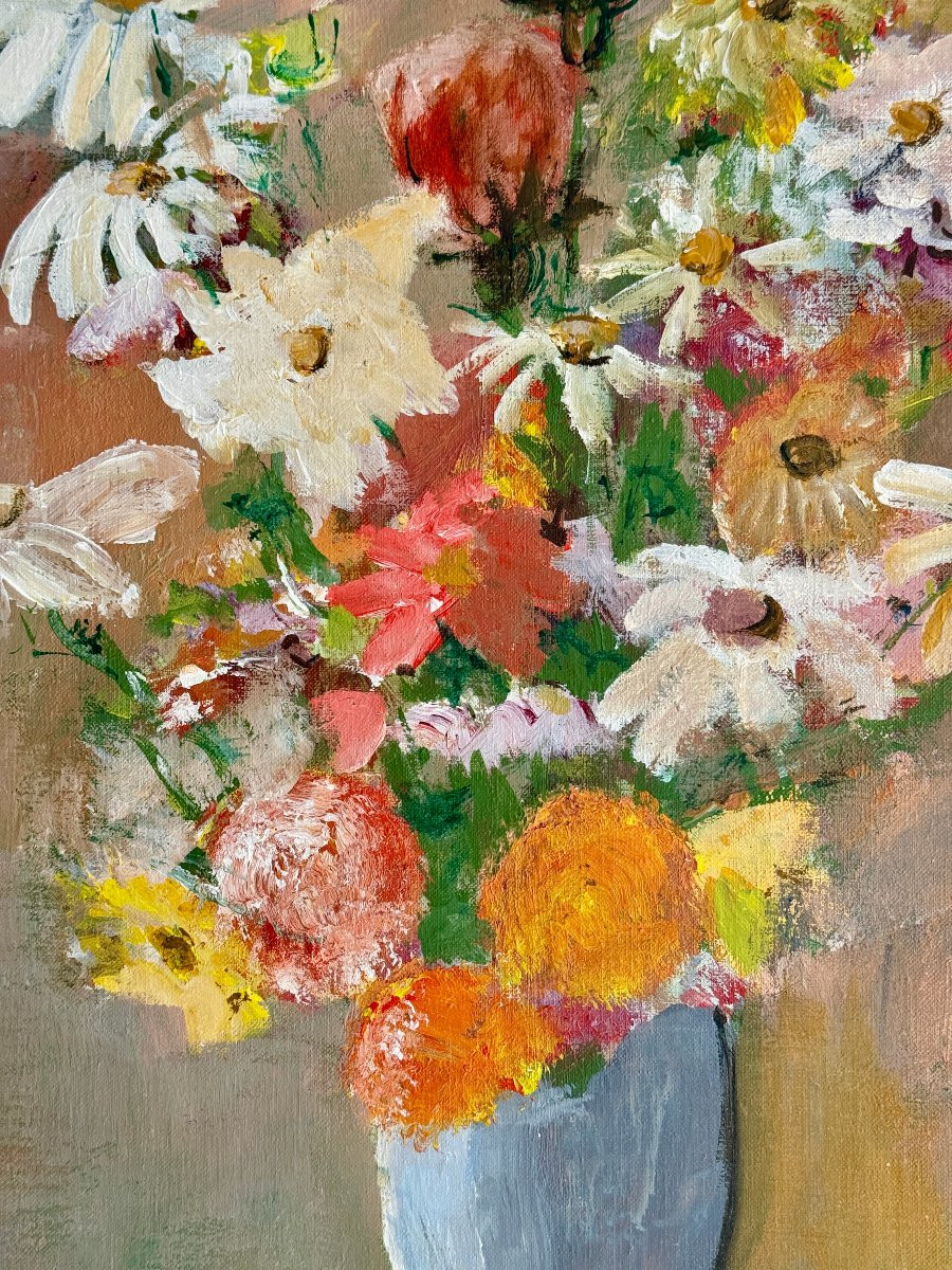 Marie Louise Ogier - Bouquet de fleurs - vers 1950 - Huile sur toile-photo-5