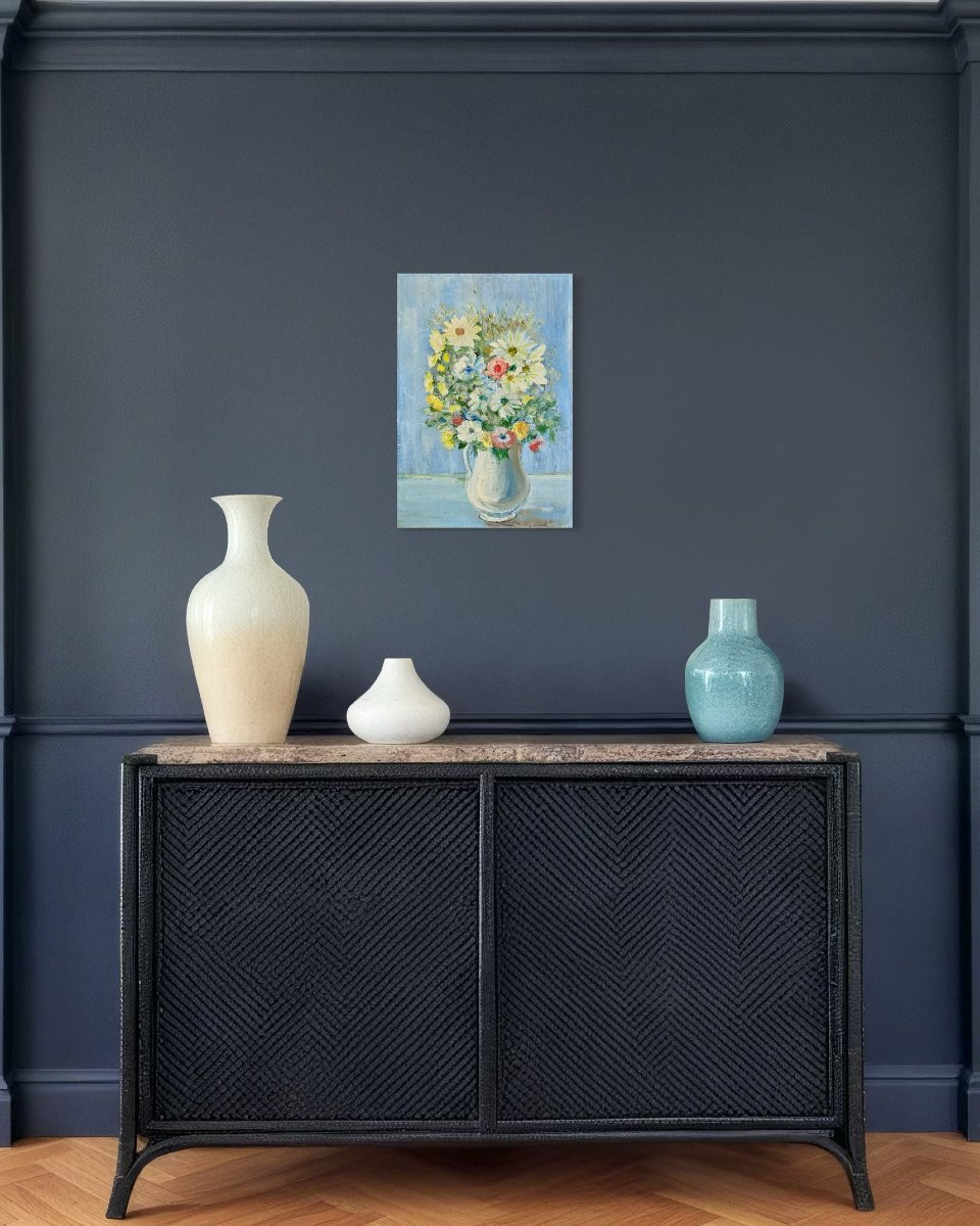 Marie Louise Ogier - Bouquet de fleurs - vers 1950 - Huile sur toile-photo-3