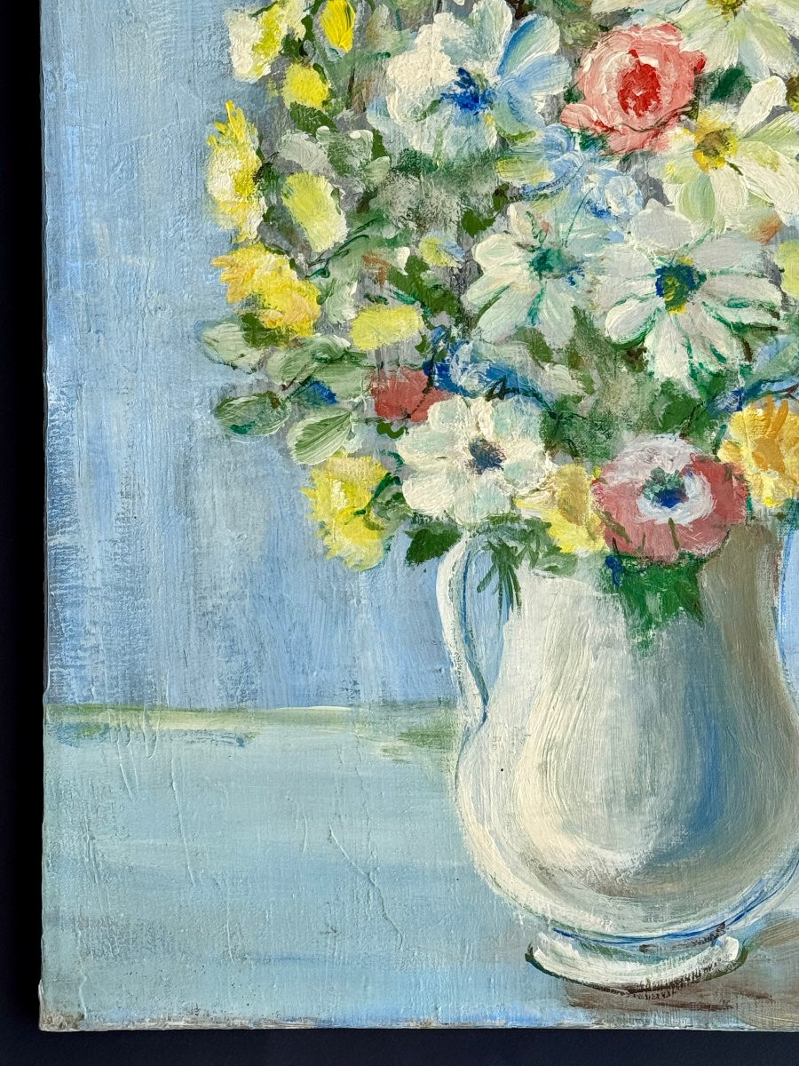 Marie Louise Ogier - Bouquet de fleurs - vers 1950 - Huile sur toile-photo-3