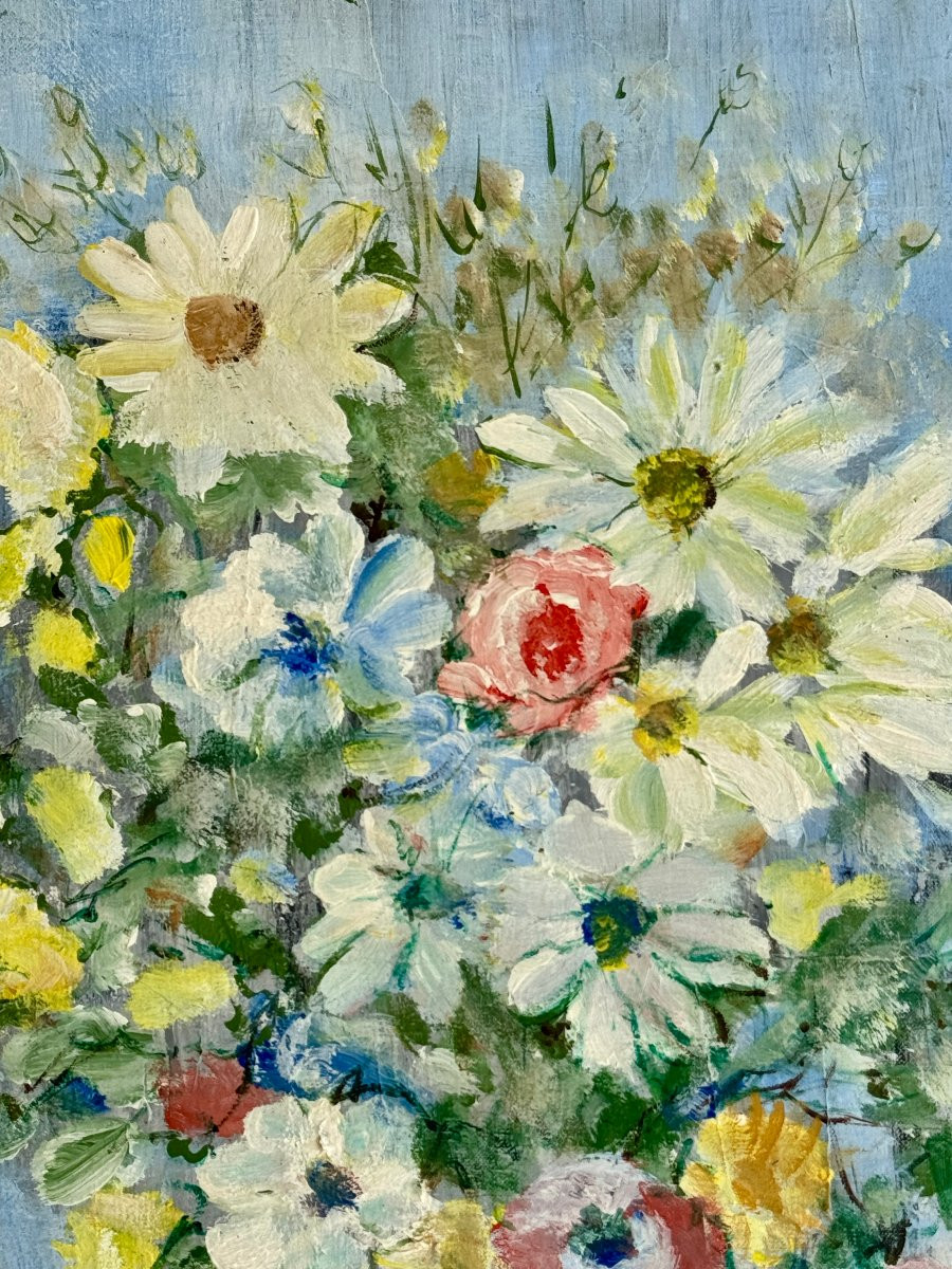 Marie Louise Ogier - Bouquet de fleurs - vers 1950 - Huile sur toile-photo-5