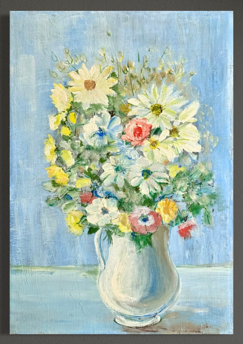 Marie Louise Ogier - Bouquet de fleurs - vers 1950 - Huile sur toile