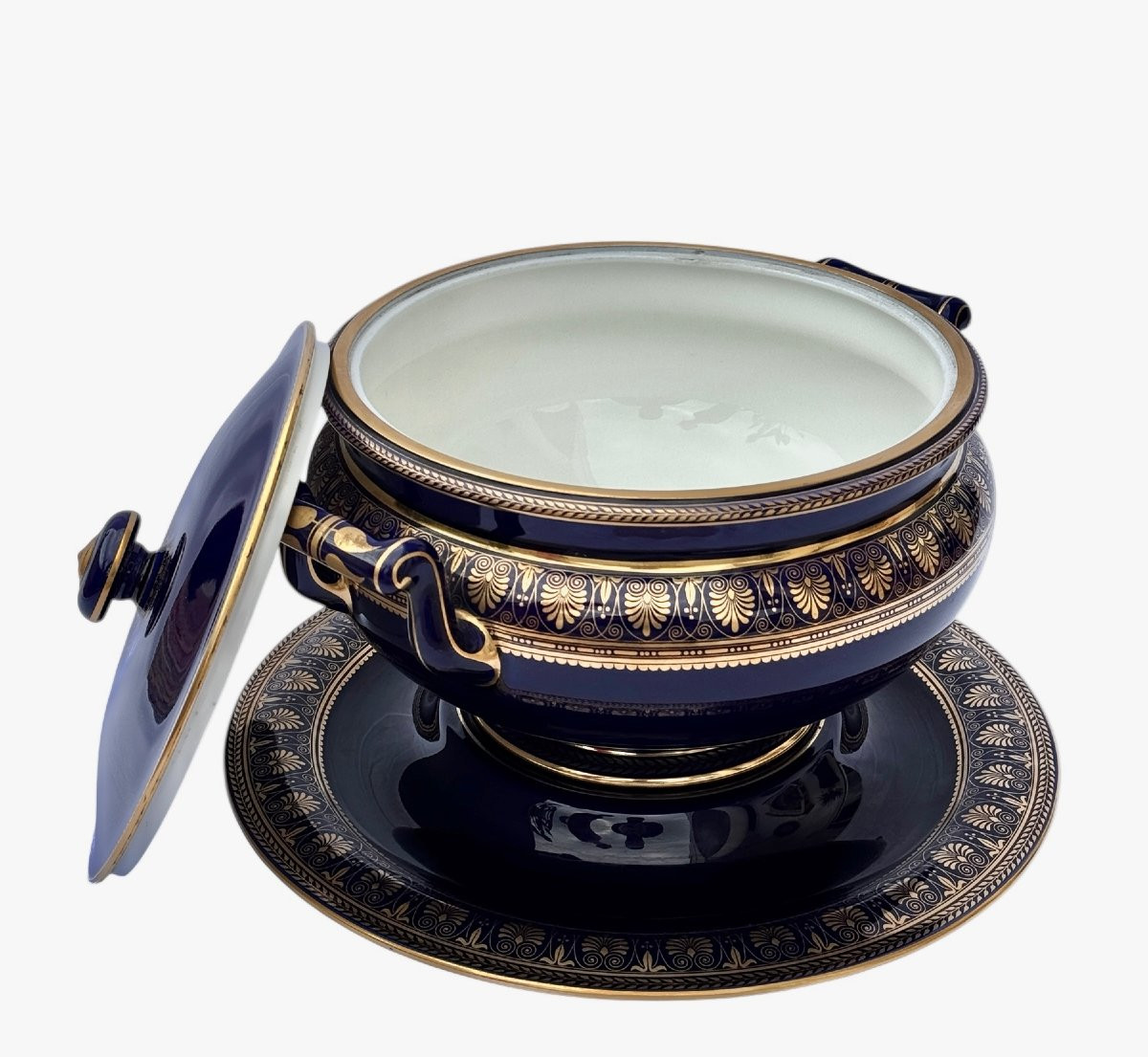Large Centerpiece In Blue Sèvres Porcelain With Rich Empire Gold Decoration-photo-1