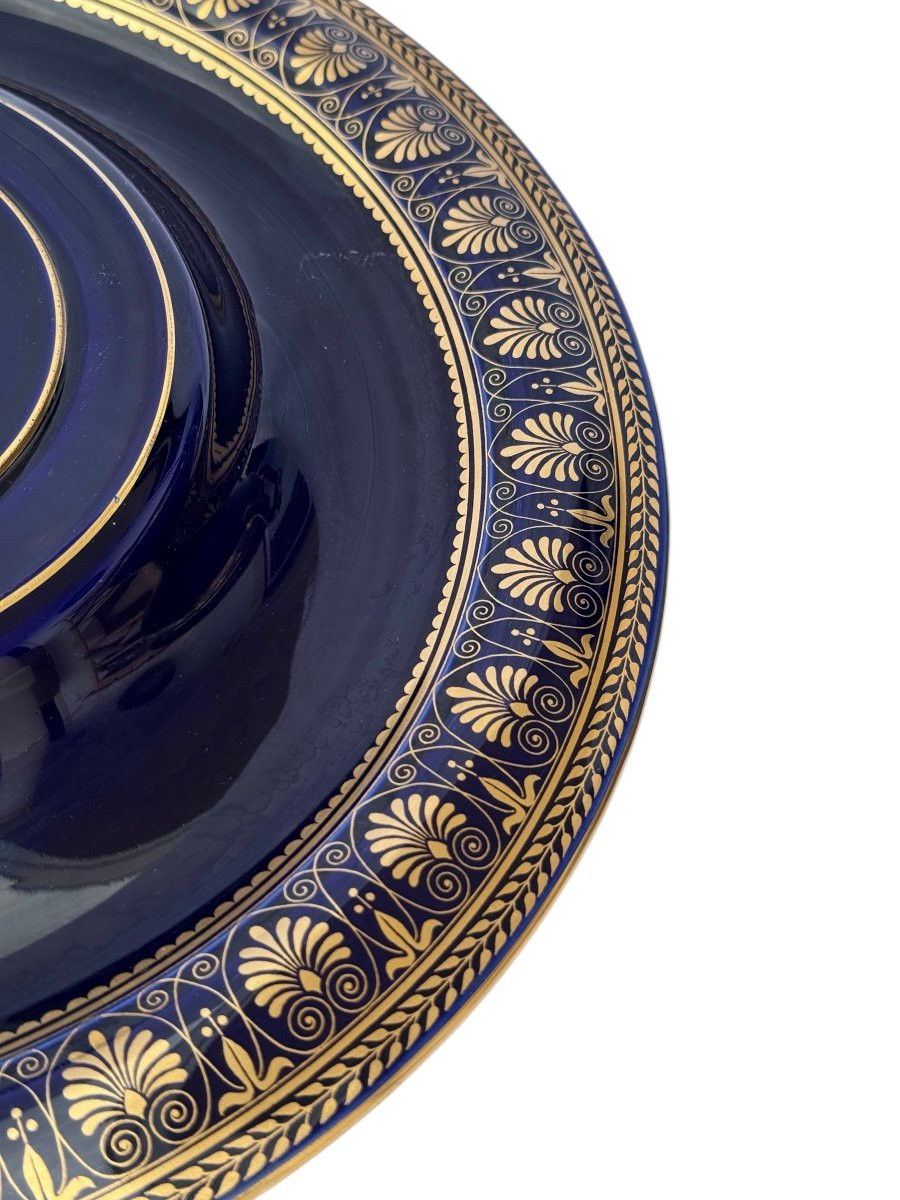 Large Centerpiece In Blue Sèvres Porcelain With Rich Empire Gold Decoration-photo-3