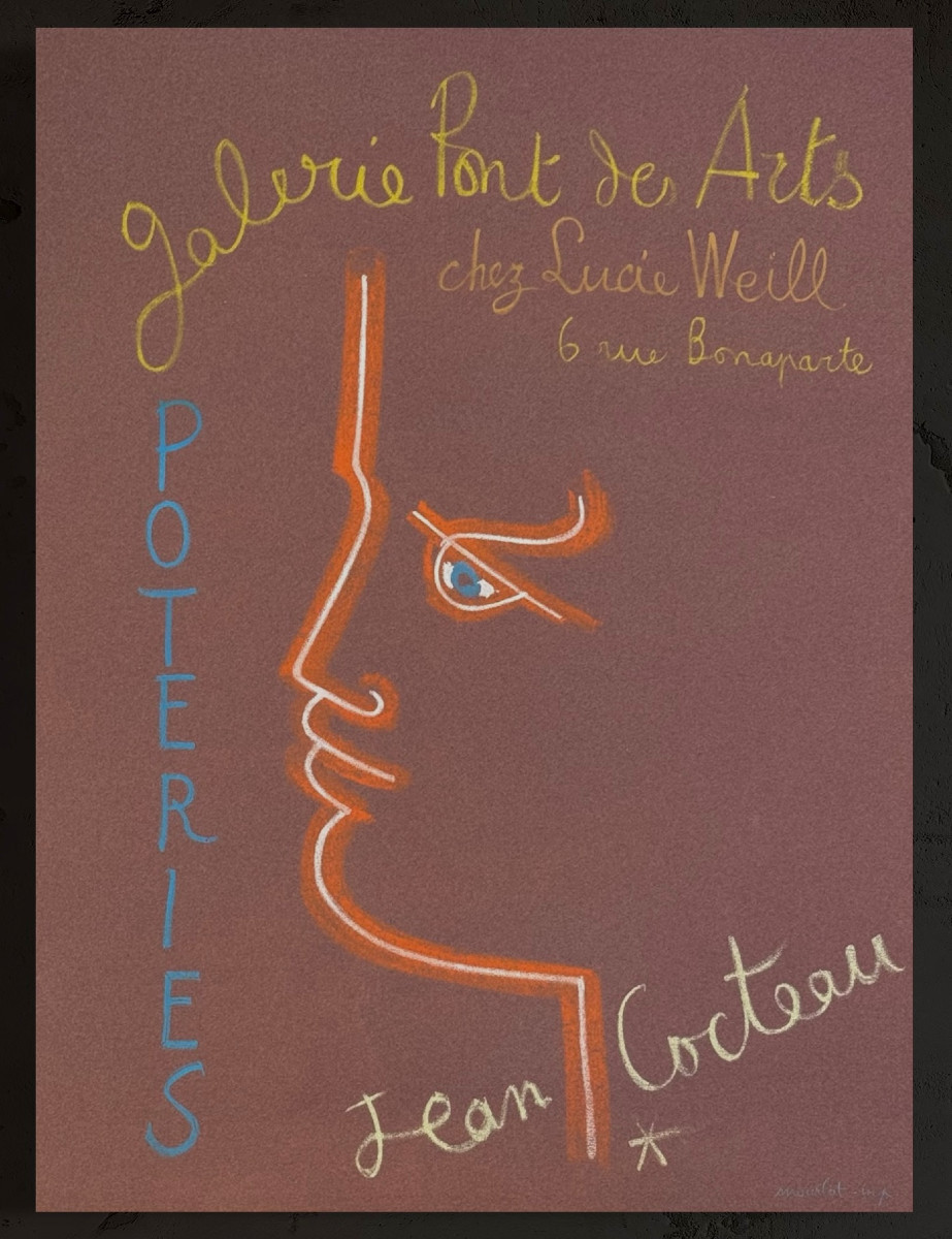Jean Cocteau - Lithographie Mourlot - Galerie Pont des Arts Paris 1958