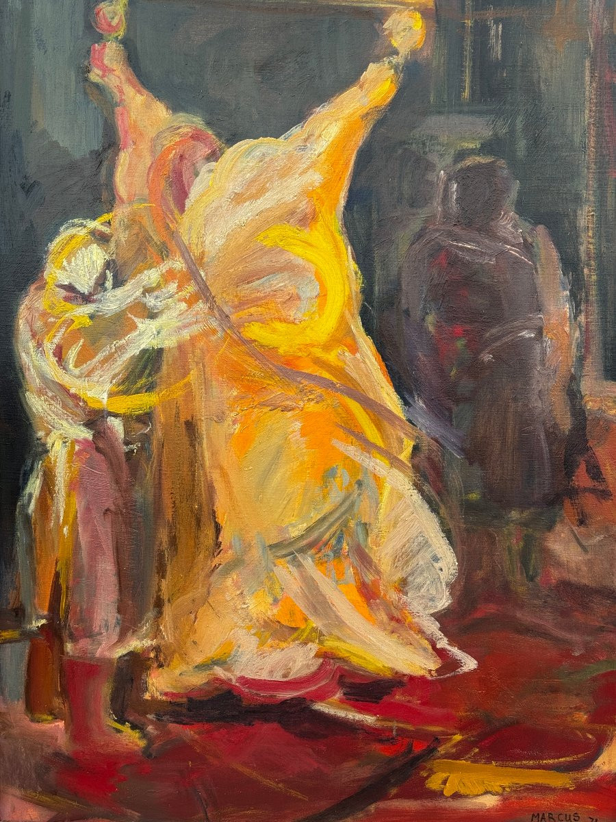 Marcus de Vestele - L'offrande rouge - 1971 - Grande peinture Cobra sur toile-photo-2