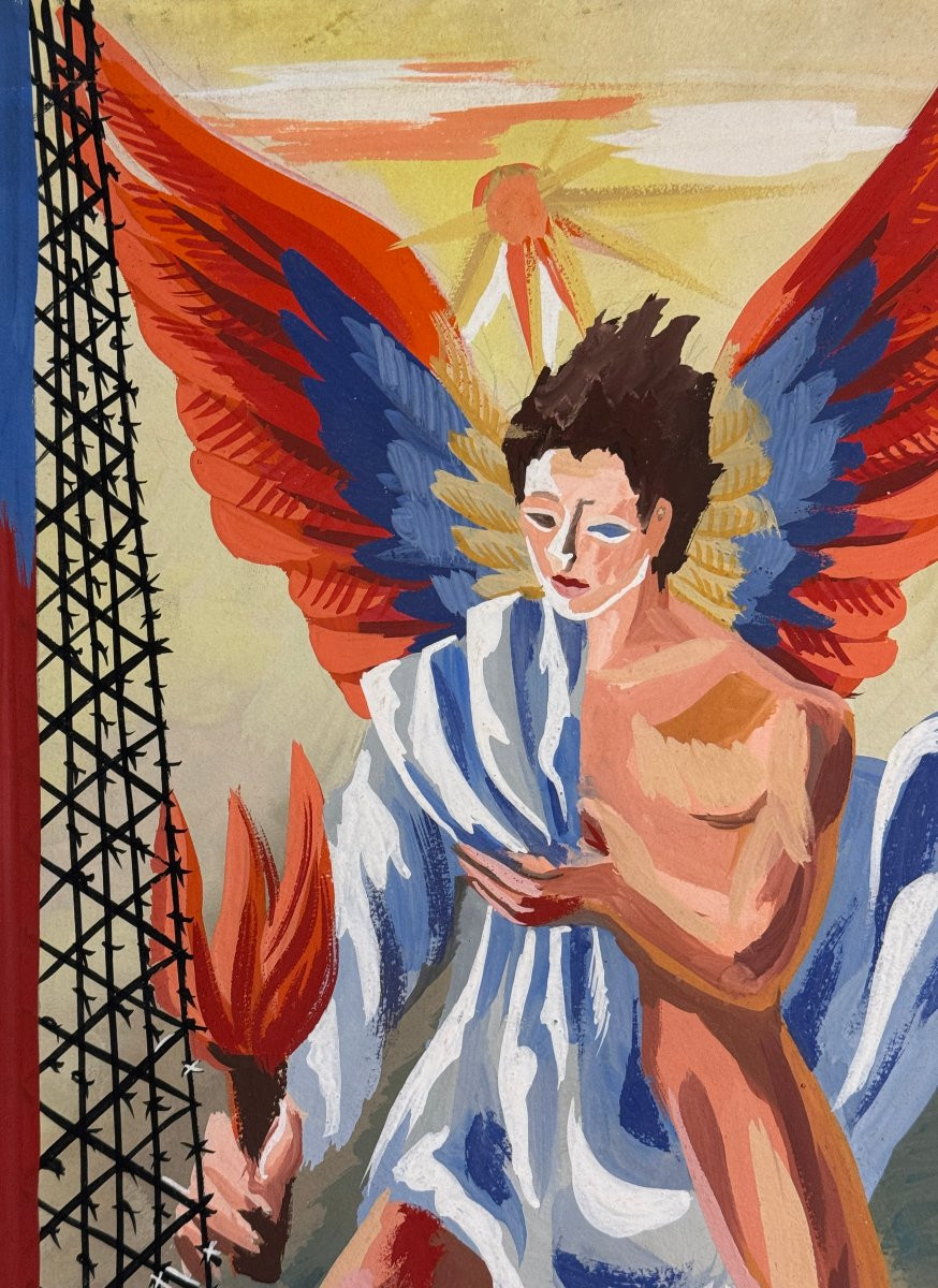 Paule And Max Ingrand - Large Preparatory Work In Gouache Circa 1950-photo-3