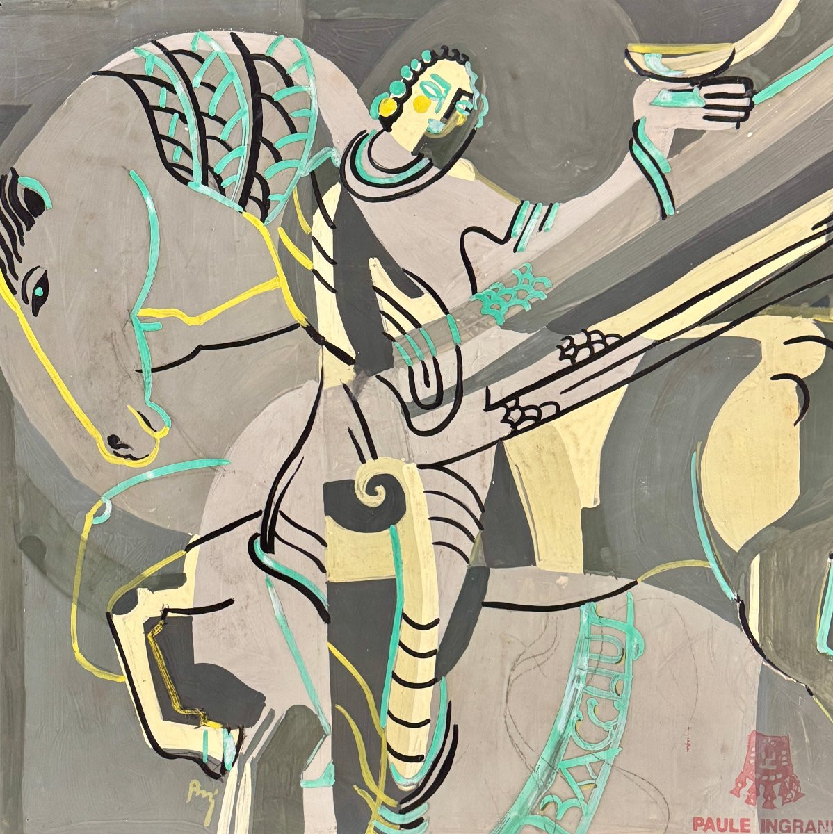 Paule et Max Ingrand - Oeuvre préparatoire à la gouache Art déco-photo-2