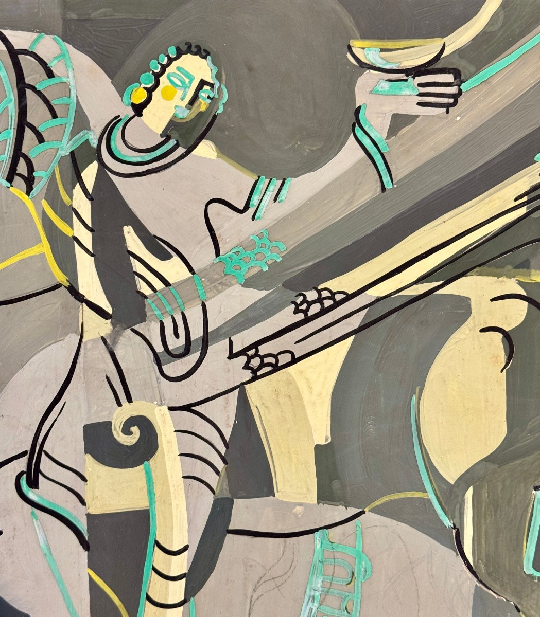 Paule et Max Ingrand - Oeuvre préparatoire à la gouache Art déco-photo-3