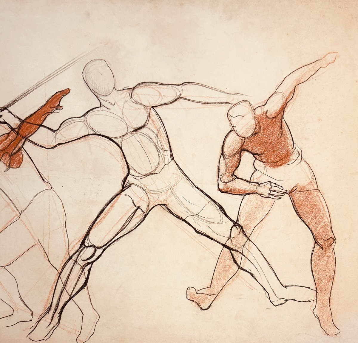 Paule et Max Ingrand - Grande oeuvre art déco " Etude de sport " vers 1950-photo-3