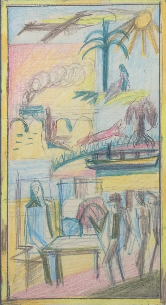 Paule And Max Ingrand, Preparatory Drawing For An Art Deco Panel "congo - Elephants" C.1940-photo-4